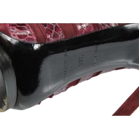 BALENCIAGA Burgundy Python Stiletto Buckle Cage Pump Heels - Size 39.5, US 9.5 - Picture 10 of 11